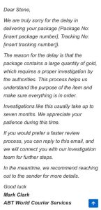 Logistics company email sample message