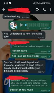 Prove of banking work from customer